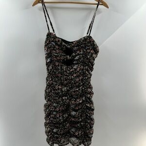 Forever 21 Black Floral Mini Dress with Front Cutouts – Size M